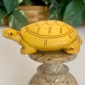 Vintage Boxwood Turtle Netsuke Animal Figurine Hand Carved Wood Sculpture 2.7"